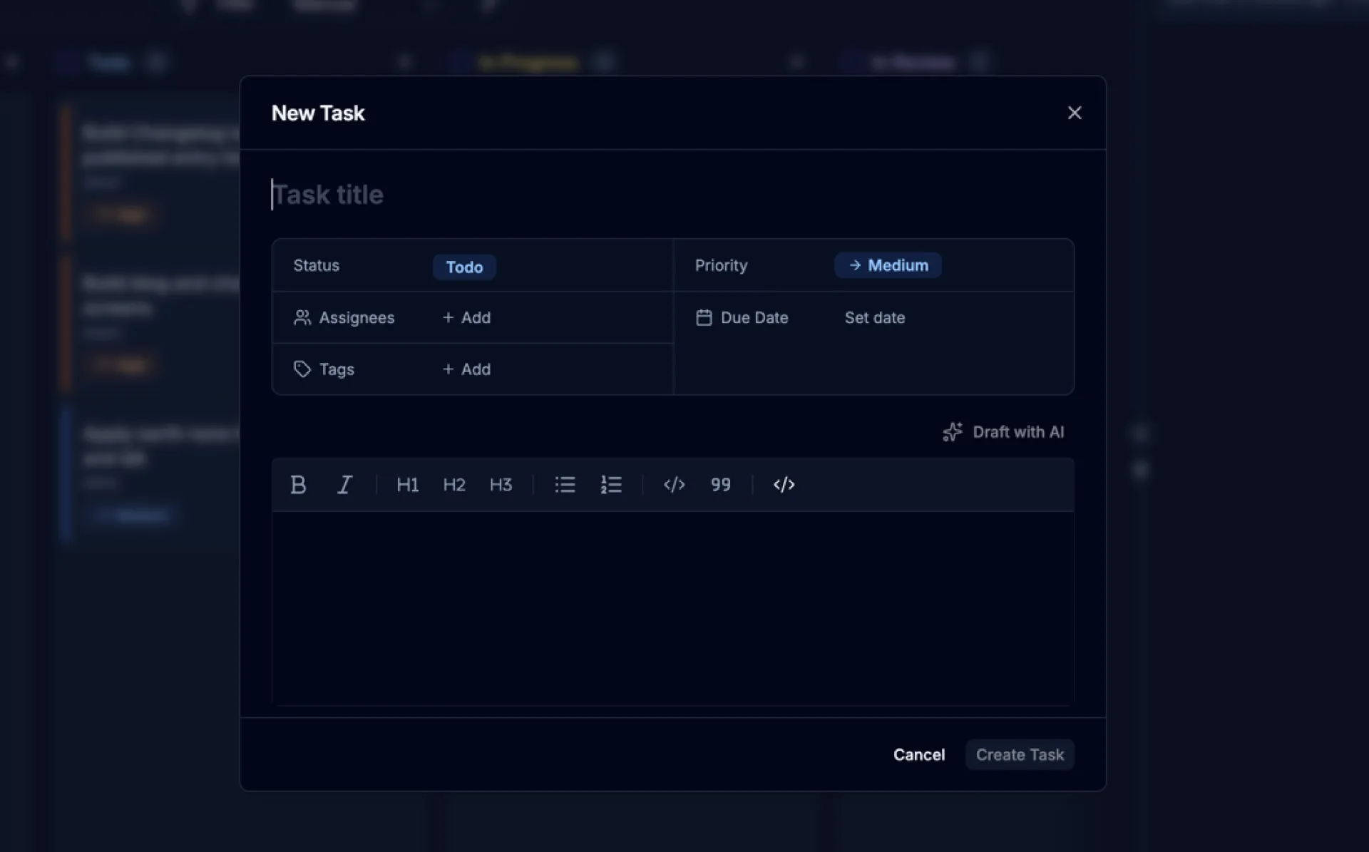New Task dialog