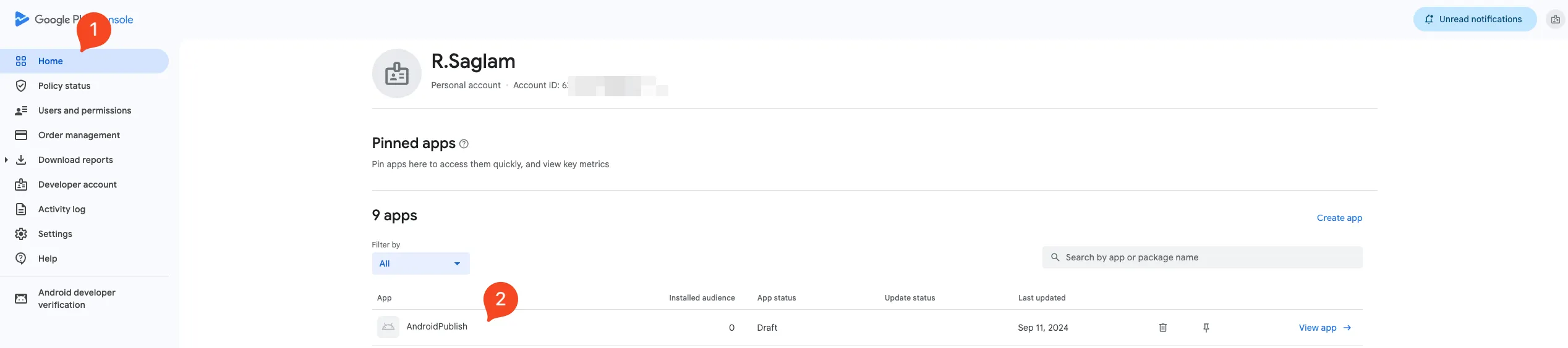 Choose the app you want to reset the upload key for