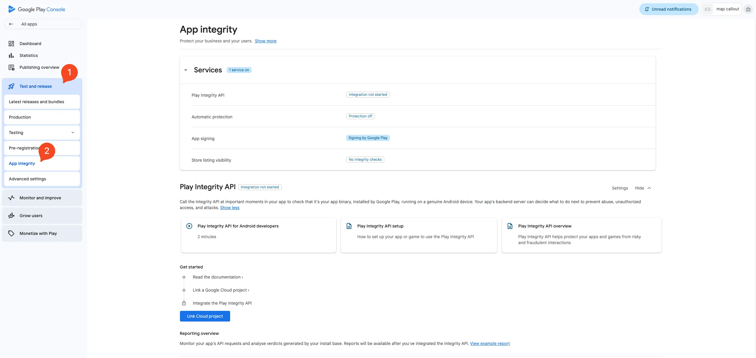 Go to Test & Release → App integrity