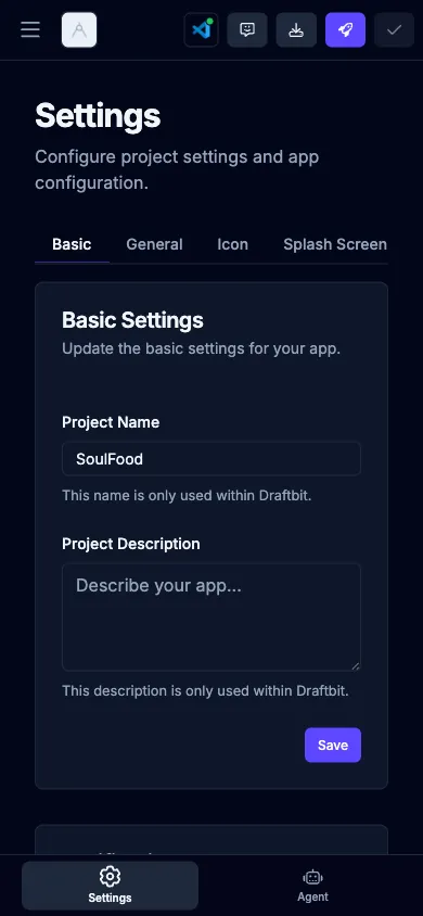 Mobile Builder Settings