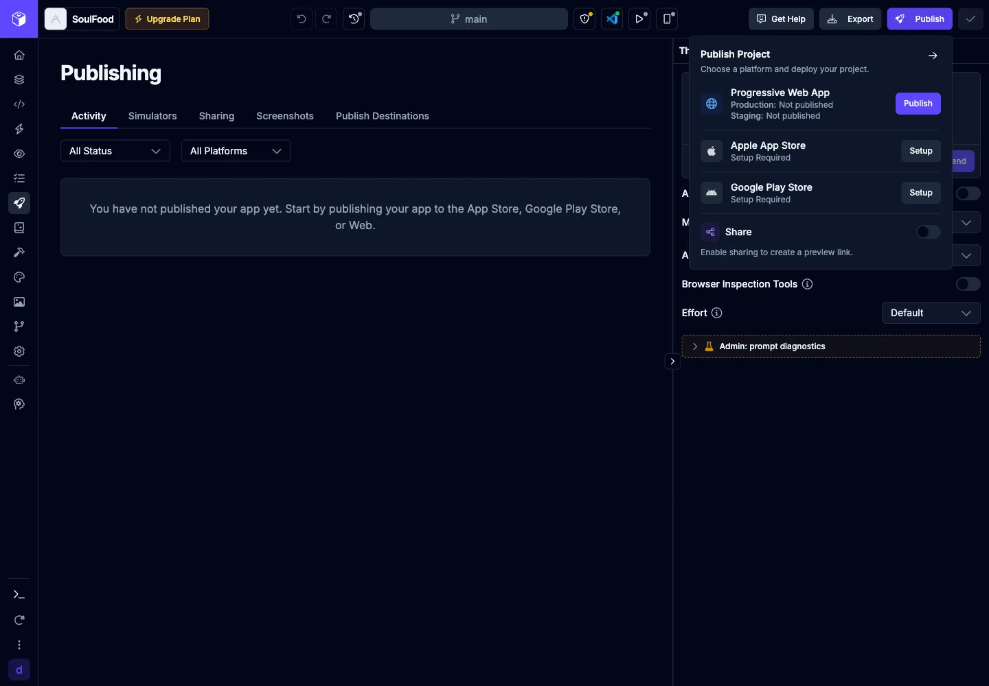 Publish Project menu